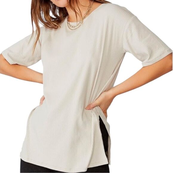 Cotton On Bella Drop Shoulder Short Sleeve Top Loose Fit with Side Slits, Size L - Picture 1 of 9
